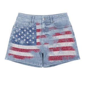 "Glitter Americana" Distressed Flag Printed Denim Shorts by JR JEANIUS WEAR