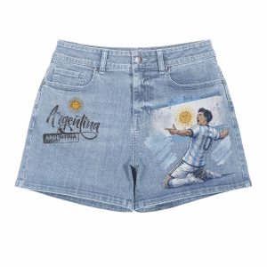 "Albiceleste Glory" Argentina Soccer Player Printed Denim Shorts by JR JEANIUS WEAR