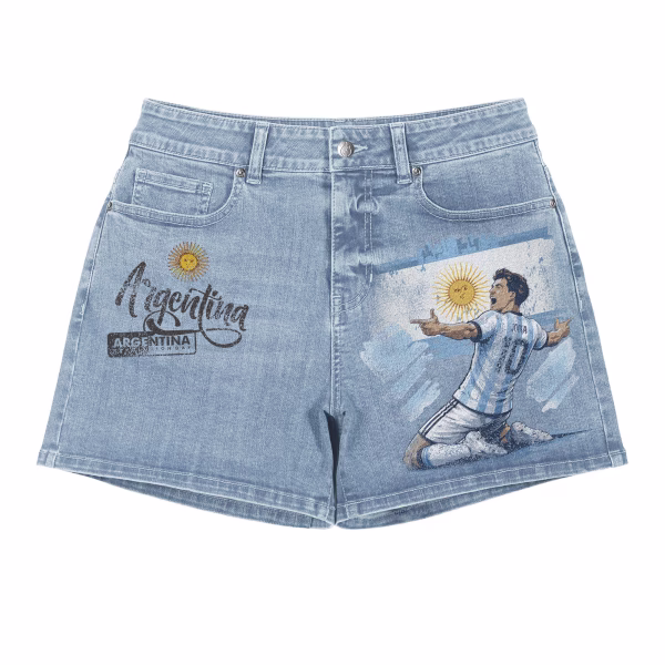 "Albiceleste Glory" Argentina Soccer Player Printed Denim Shorts by JR JEANIUS WEAR