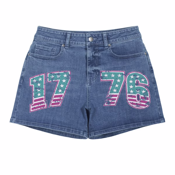 "Vintage 1776" Pop-Punk Americana Printed Denim Shorts collection product photo