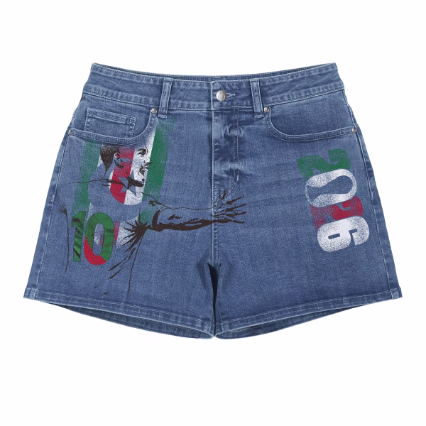"Viva 2026" Soccer Player & Mexican Flag Printed Denim Shorts collection product photo