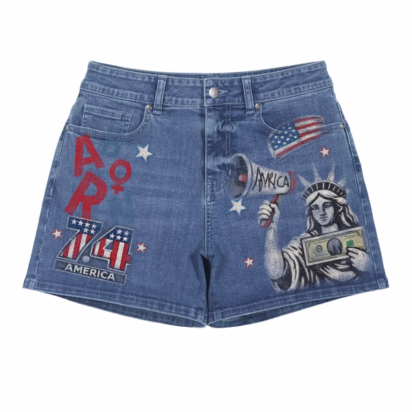 "Liberty Pop Art" Born 74 & Statue Printed Denim Shorts collection product photo