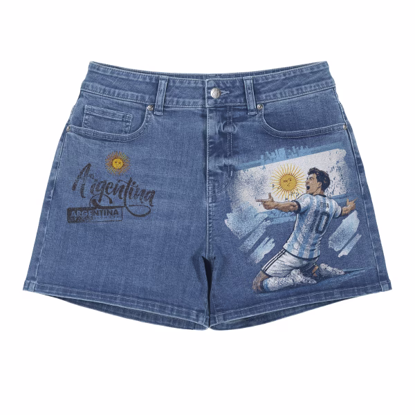 "Albiceleste Glory" Argentina Soccer Player Printed Denim Shorts collection product photo